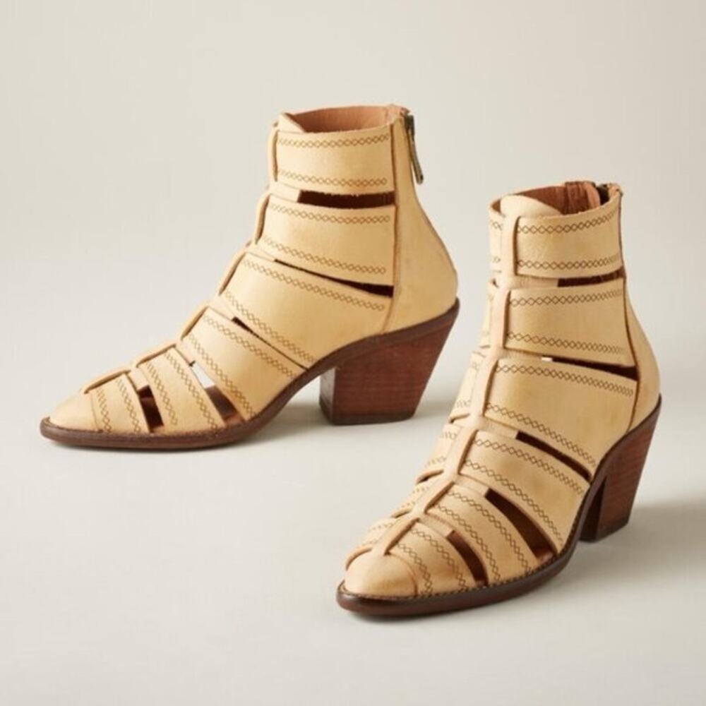 Sundance | Women's Veracruz Lex Boots Light Tan Leather Cut-Outs Strappy Pointed